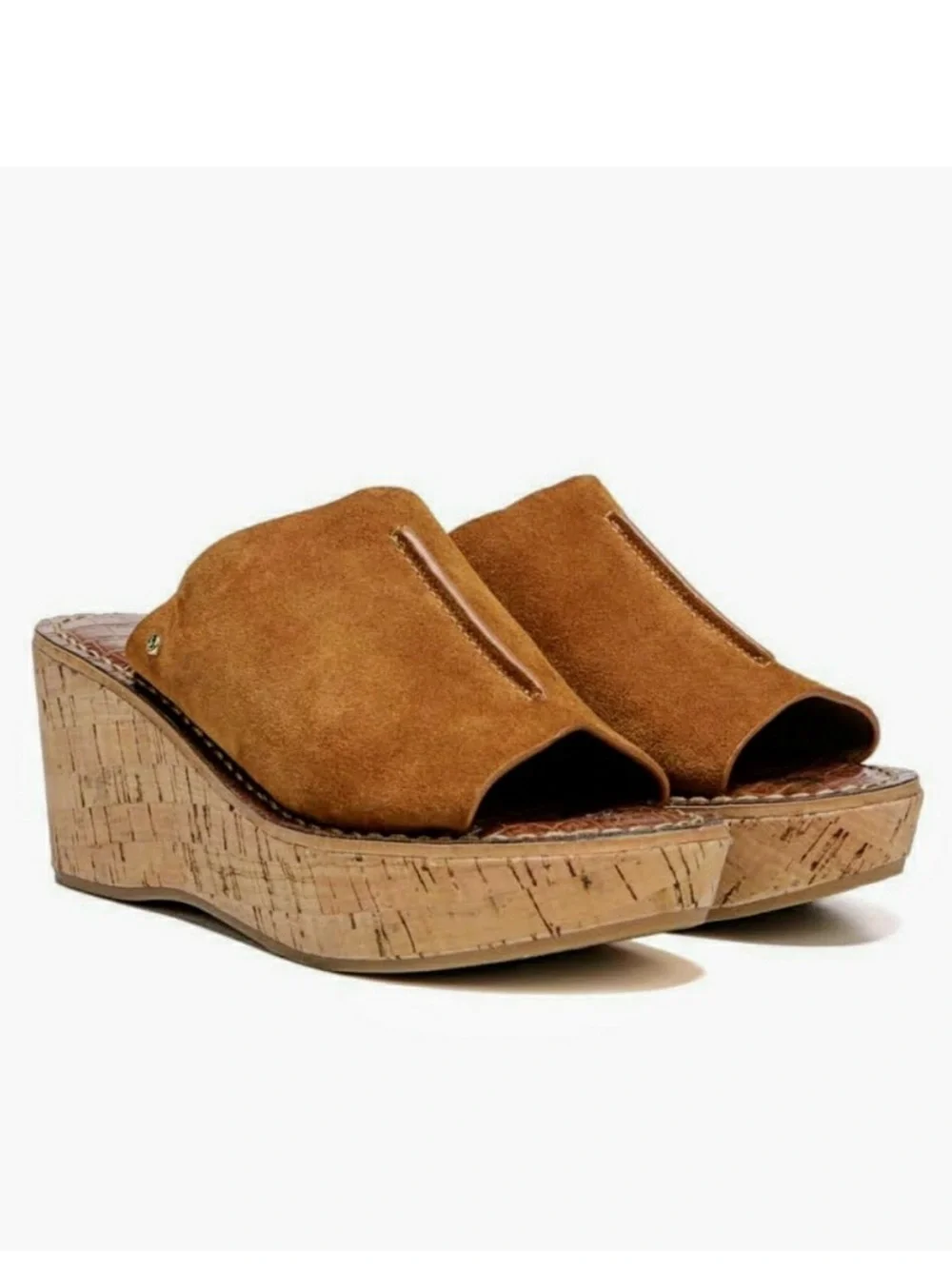 Sam Edelman Brown Suede Cork Wedge Slide Sandals Women’s Size 7.5